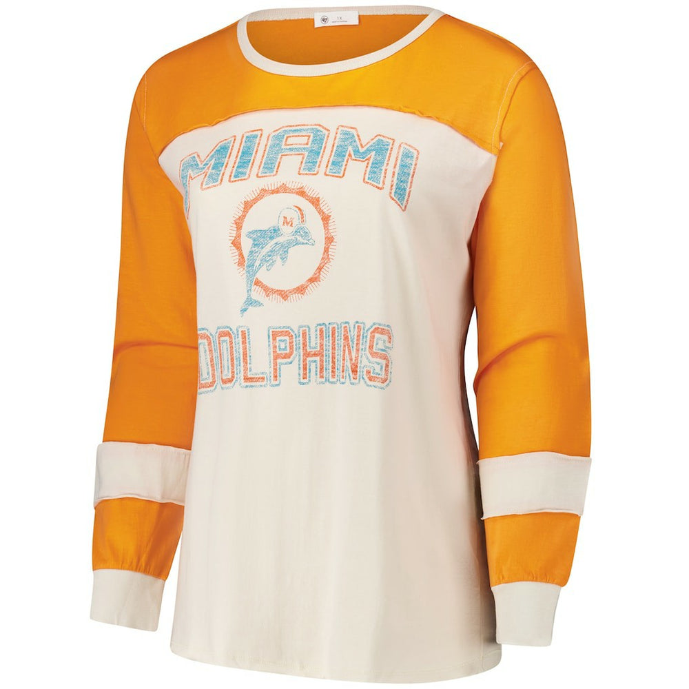 Miami Dolphins '47 Women's Plus Size Double Header Curve Toni Long Sleeve T-Shirt Cream/Orange | 47 brand