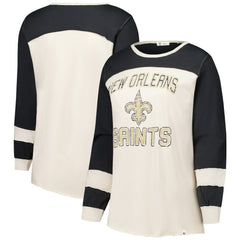 New Orleans Saints '47 Women's Plus Size Double Header Curve Toni Long Sleeve T-Shirt Cream/Black | 47 brand