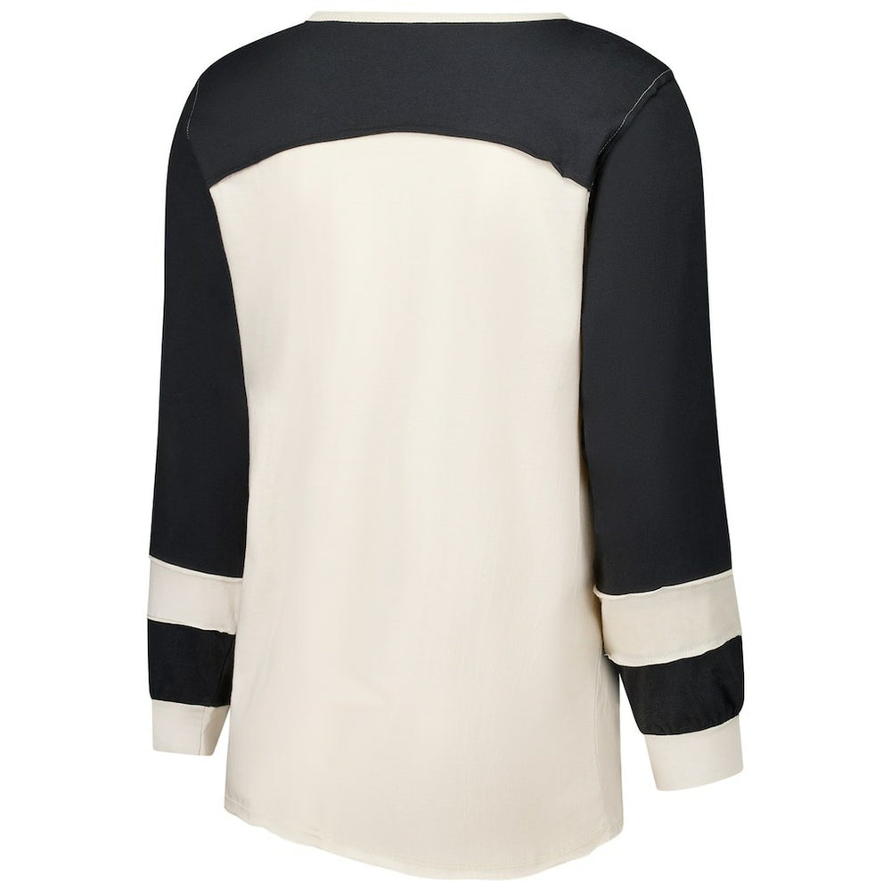New Orleans Saints '47 Women's Plus Size Double Header Curve Toni Long Sleeve T-Shirt Cream/Black | 47 brand