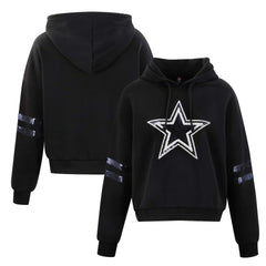 Dallas Cowboys Cuce Women's Cropped Sequins Pullover Hoodie Black | NFL