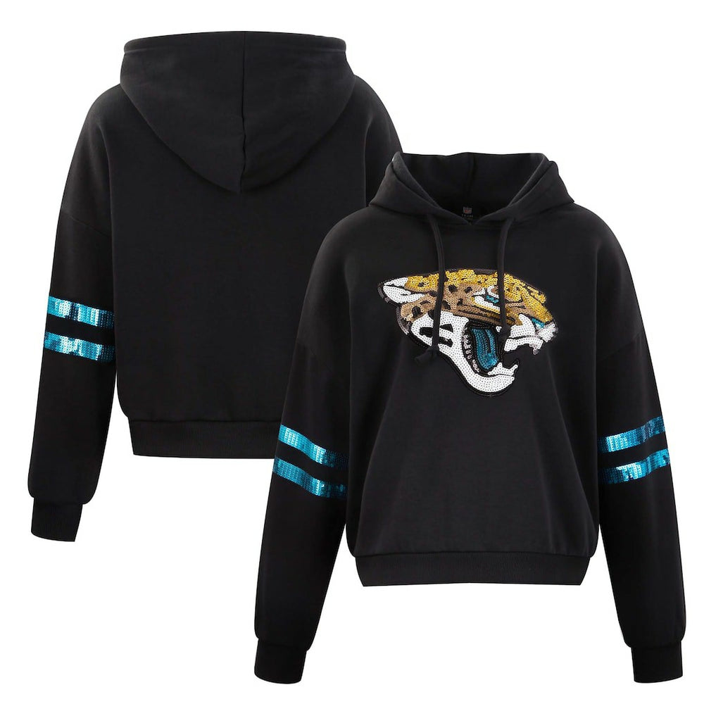 Jacksonville Jaguars Cuce Women's Cropped Sequins Pullover Hoodie Black | NFL
