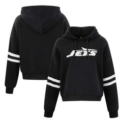New York Jets Cuce Women's Cropped Sequins Pullover Hoodie Black | NFL