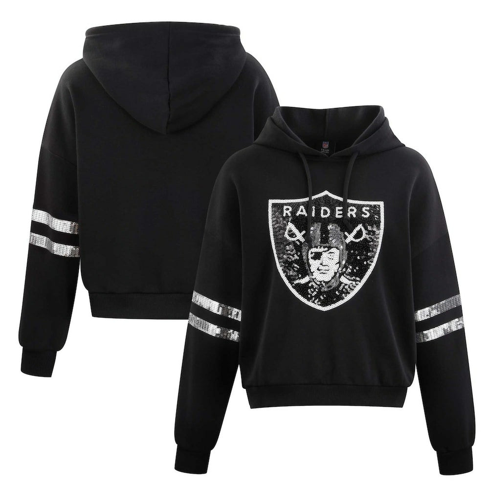 Las Vegas Raiders Cuce Women's Cropped Sequins Pullover Hoodie Black | NFL