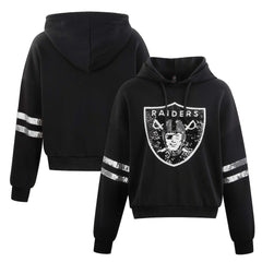 Las Vegas Raiders Cuce Women's Cropped Sequins Pullover Hoodie Black | NFL