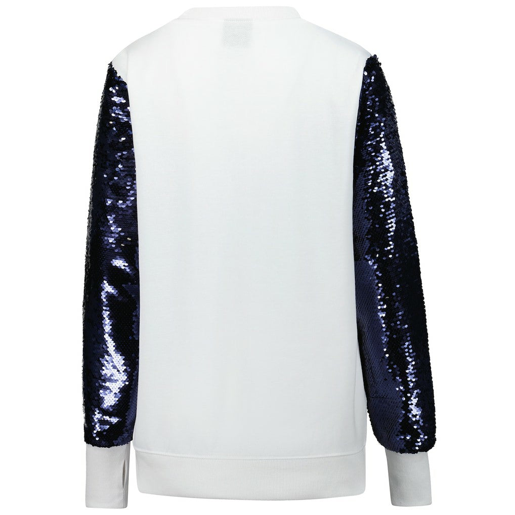 Dallas Cowboys Cuce Women's Sequin Sleeve V-Neck Pullover Sweatshirt- White | NFL
