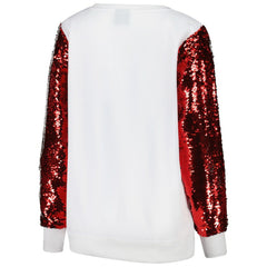 San Francisco 49ers Cuce Women's Sequin Sleeve V-Neck Pullover Sweatshirt- White | NFL