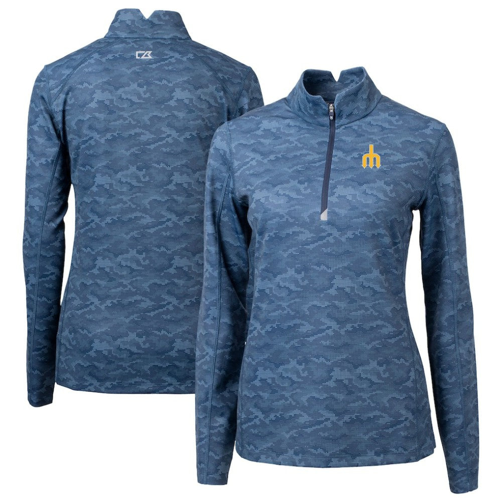 Seattle Mariners Cutter & Buck Women's  Traverse Camo Print Stretch Quarter-Zip Top - MLB