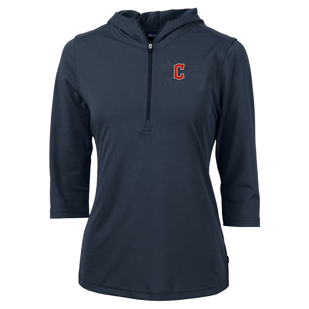 Cleveland Guardians Cutter & Buck Women's  DryTec Virtue Eco Pique Recycled 3/4-Sleeve Half-Zip Pullover Hoodie - MLB