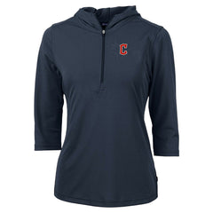 Cleveland Guardians Cutter & Buck Women's  DryTec Virtue Eco Pique Recycled 3/4-Sleeve Half-Zip Pullover Hoodie - MLB