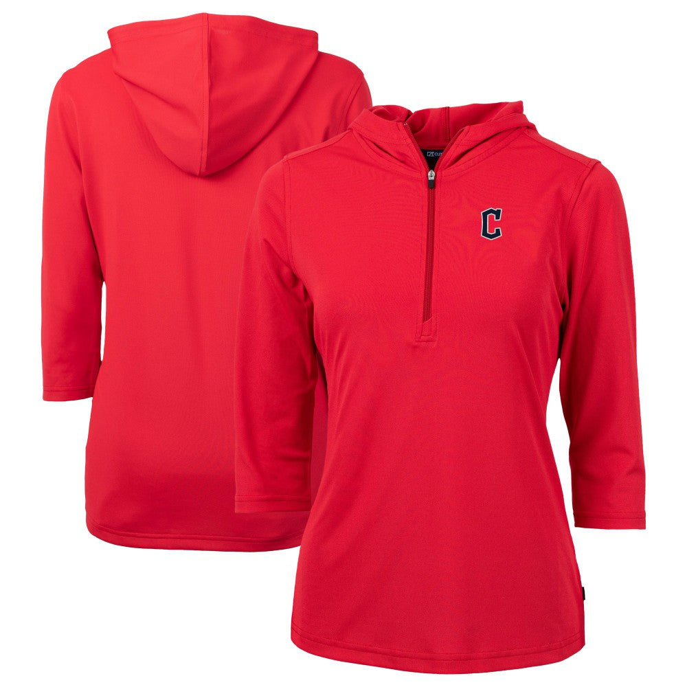 Cleveland Guardians Cutter & Buck Women's  DryTec Virtue Eco Pique Recycled 3/4-Sleeve Half-Zip Pullover Hoodie - MLB