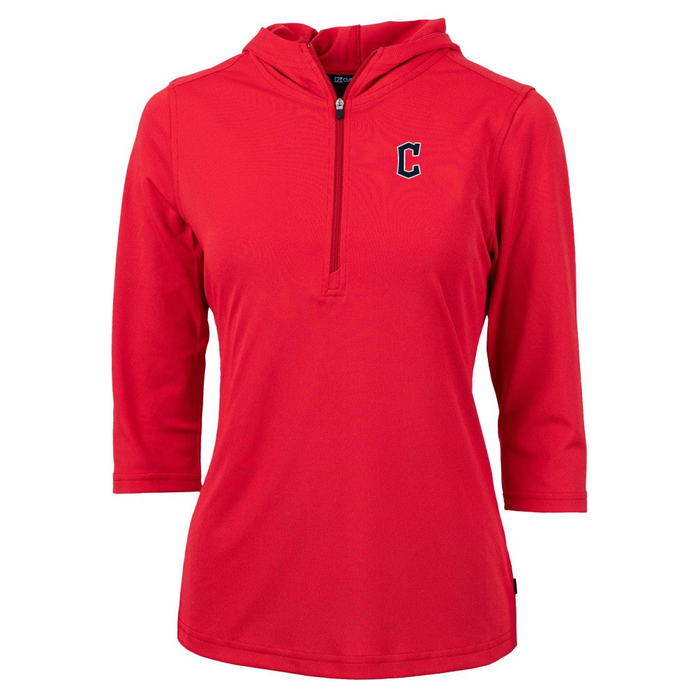 Cleveland Guardians Cutter & Buck Women's  DryTec Virtue Eco Pique Recycled 3/4-Sleeve Half-Zip Pullover Hoodie - MLB