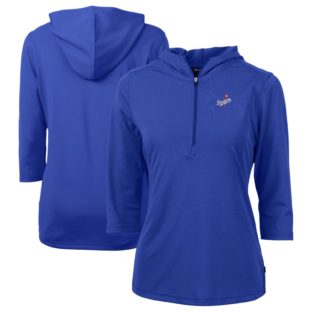 Los Angeles Dodgers Cutter & Buck Women's  DryTec Virtue Eco Pique Recycled 3/4-Sleeve Half-Zip Pullover Hoodie - MLB