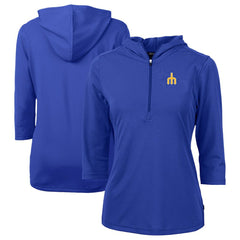 Seattle Mariners Cutter & Buck Women's  DryTec Virtue Eco Pique Recycled 3/4-Sleeve Half-Zip Pullover Hoodie - MLB