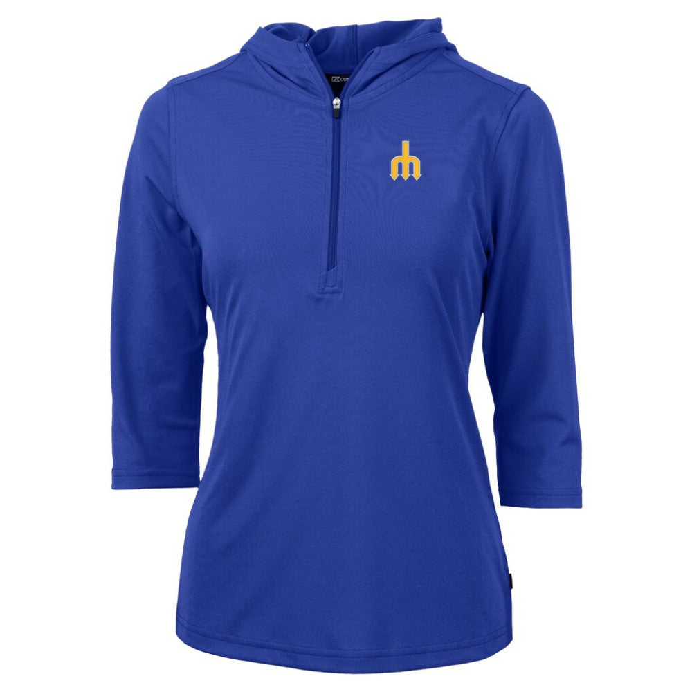 Seattle Mariners Cutter & Buck Women's  DryTec Virtue Eco Pique Recycled 3/4-Sleeve Half-Zip Pullover Hoodie - MLB