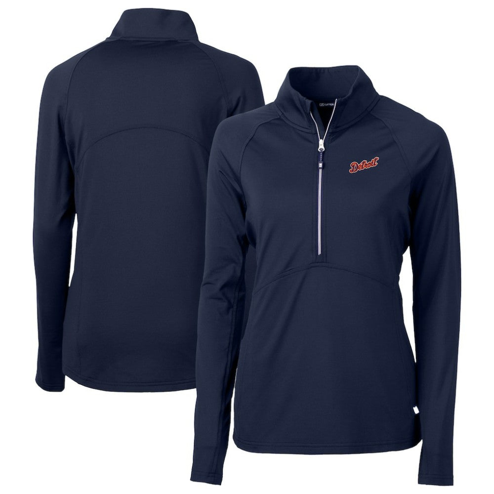 Detroit Tigers Cutter & Buck Women's  DryTec Adapt Eco Knit Stretch Recycled Raglan Half-Zip Top - MLB