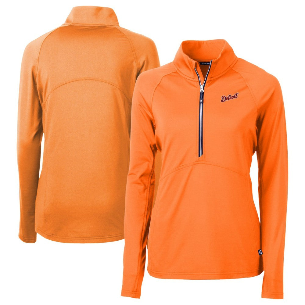 Detroit Tigers Cutter & Buck Women's  DryTec Adapt Eco Knit Stretch Recycled Raglan Half-Zip Top - MLB
