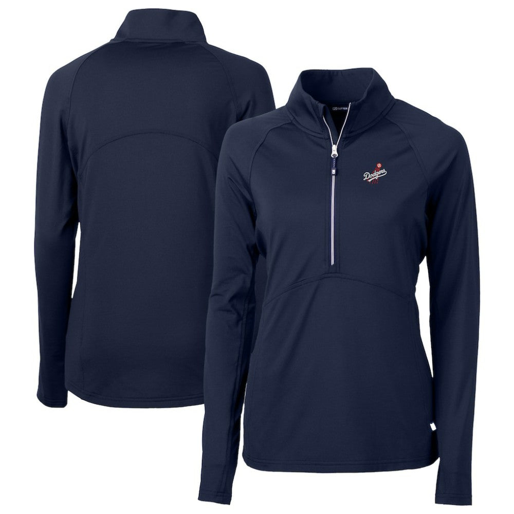 Los Angeles Dodgers Cutter & Buck Women's  DryTec Adapt Eco Knit Stretch Recycled Raglan Half-Zip Top - MLB