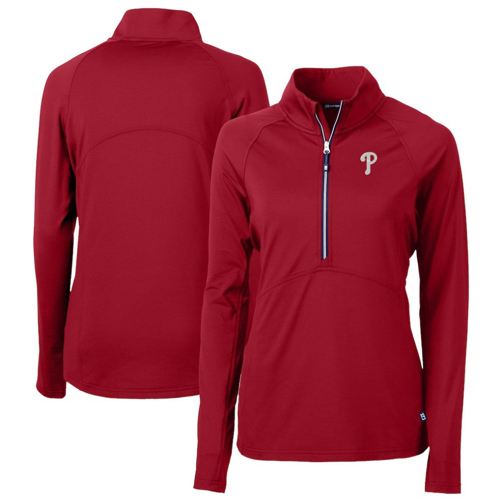Philadelphia Phillies Cutter & Buck Women's  DryTec Adapt Eco Knit Stretch Recycled Raglan Half-Zip Top - MLB