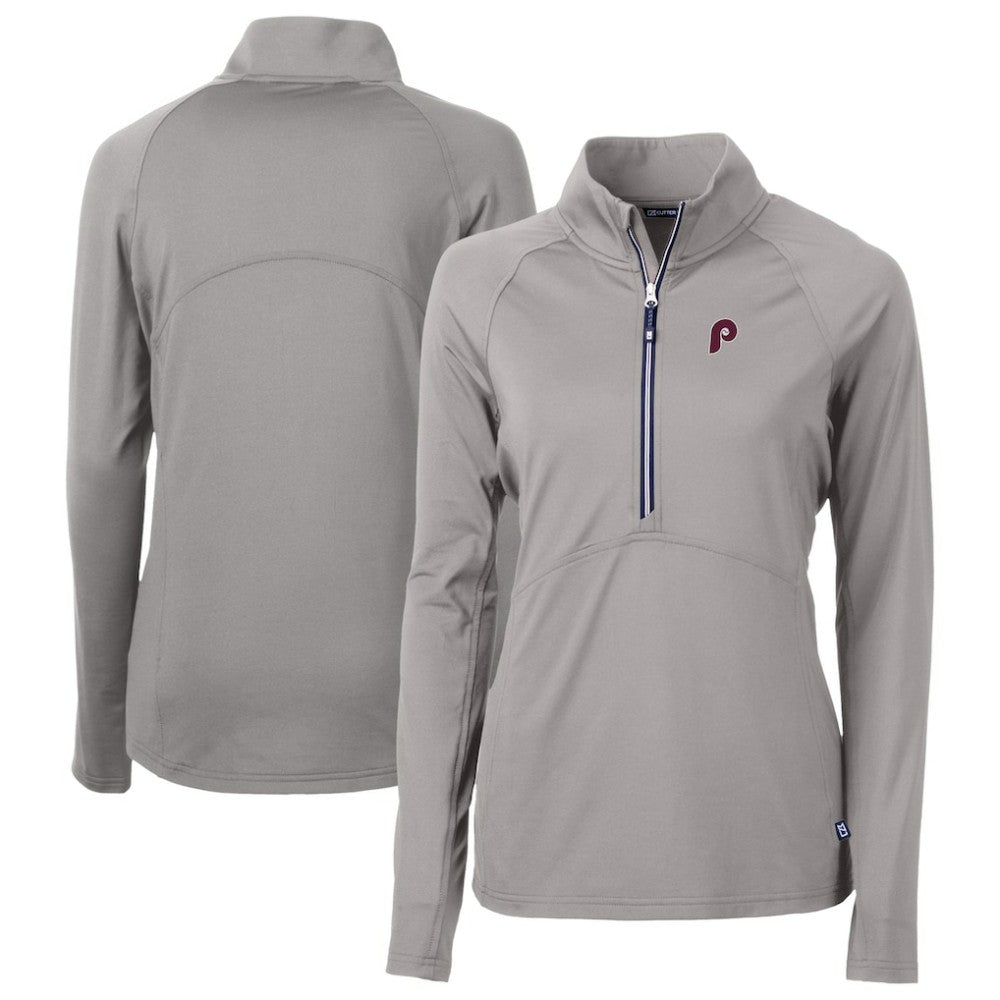 Philadelphia Phillies Cutter & Buck Women's Cooperstown Collection DryTec Adapt Eco Knit Stretch Recycled Raglan Half-Zip Top - MLB