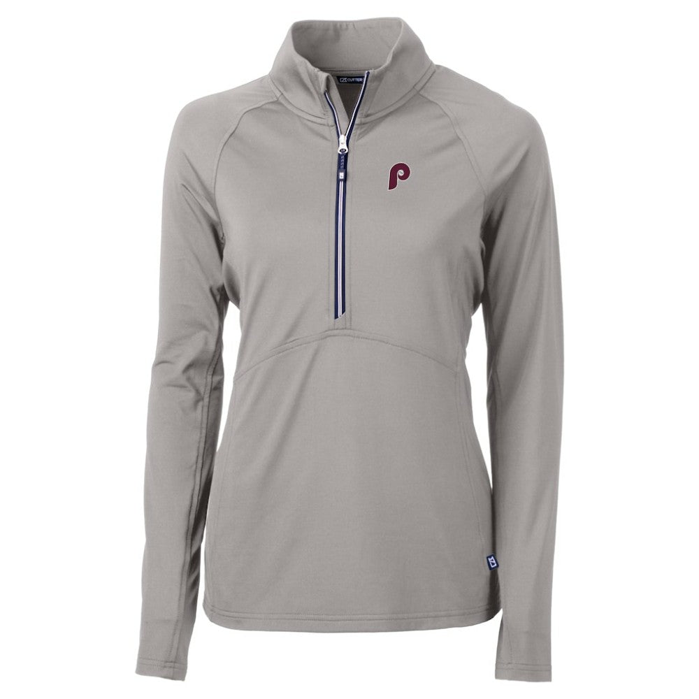 Philadelphia Phillies Cutter & Buck Women's Cooperstown Collection DryTec Adapt Eco Knit Stretch Recycled Raglan Half-Zip Top - MLB