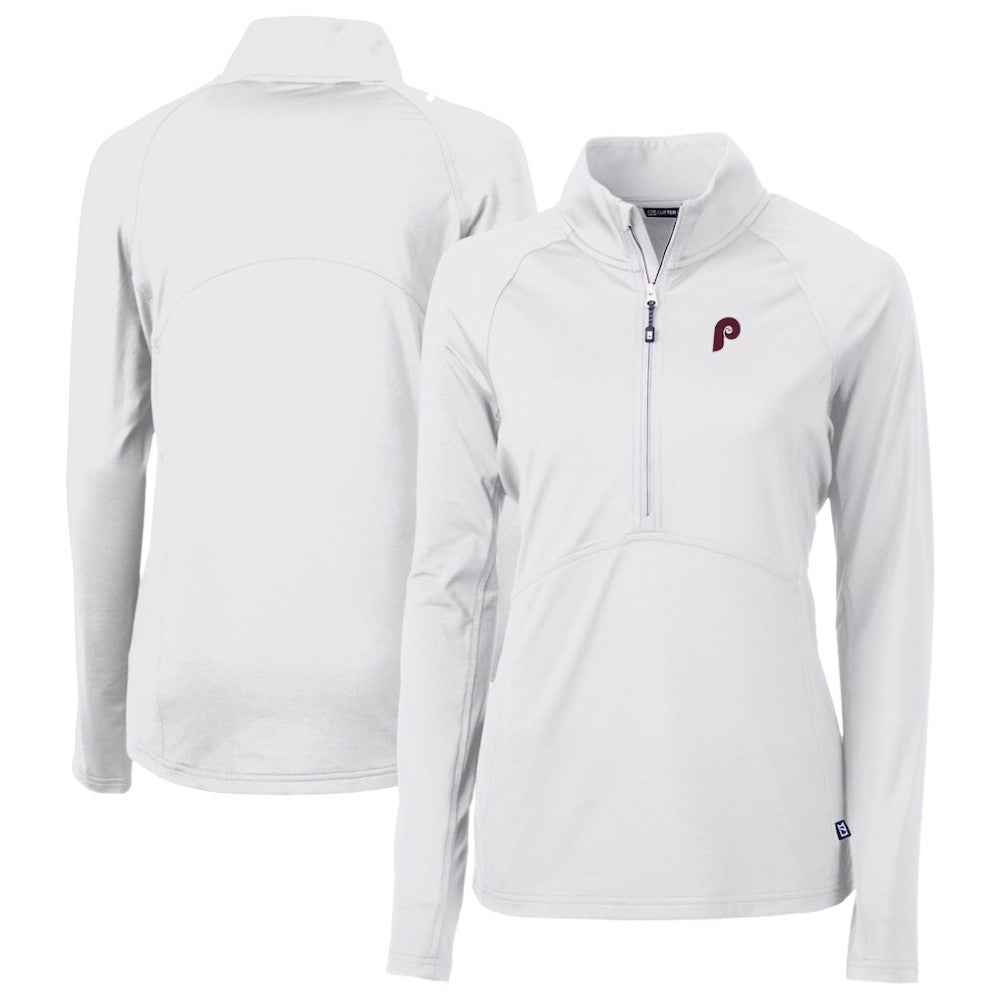 Philadelphia Phillies Cutter & Buck Women's Cooperstown Collection DryTec Adapt Eco Knit Stretch Recycled Raglan Half-Zip Top - MLB