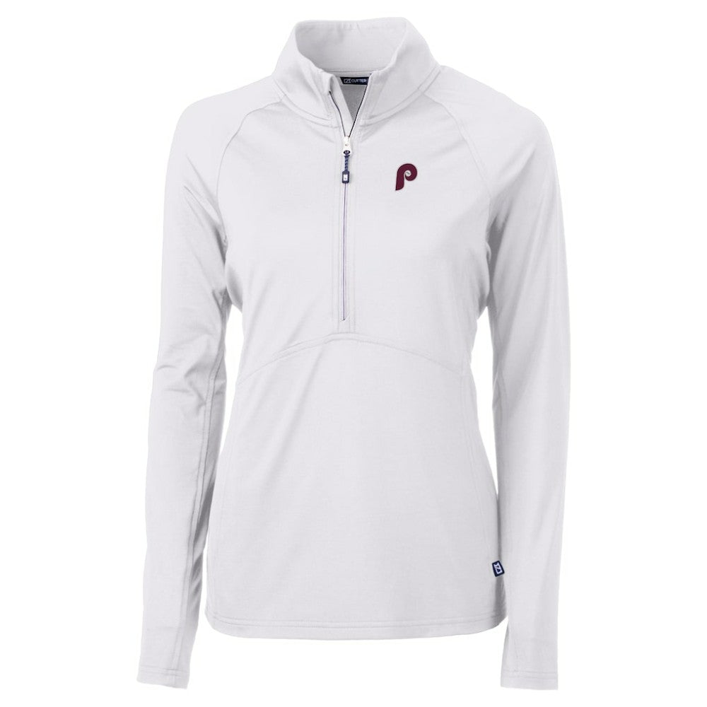 Philadelphia Phillies Cutter & Buck Women's Cooperstown Collection DryTec Adapt Eco Knit Stretch Recycled Raglan Half-Zip Top - MLB