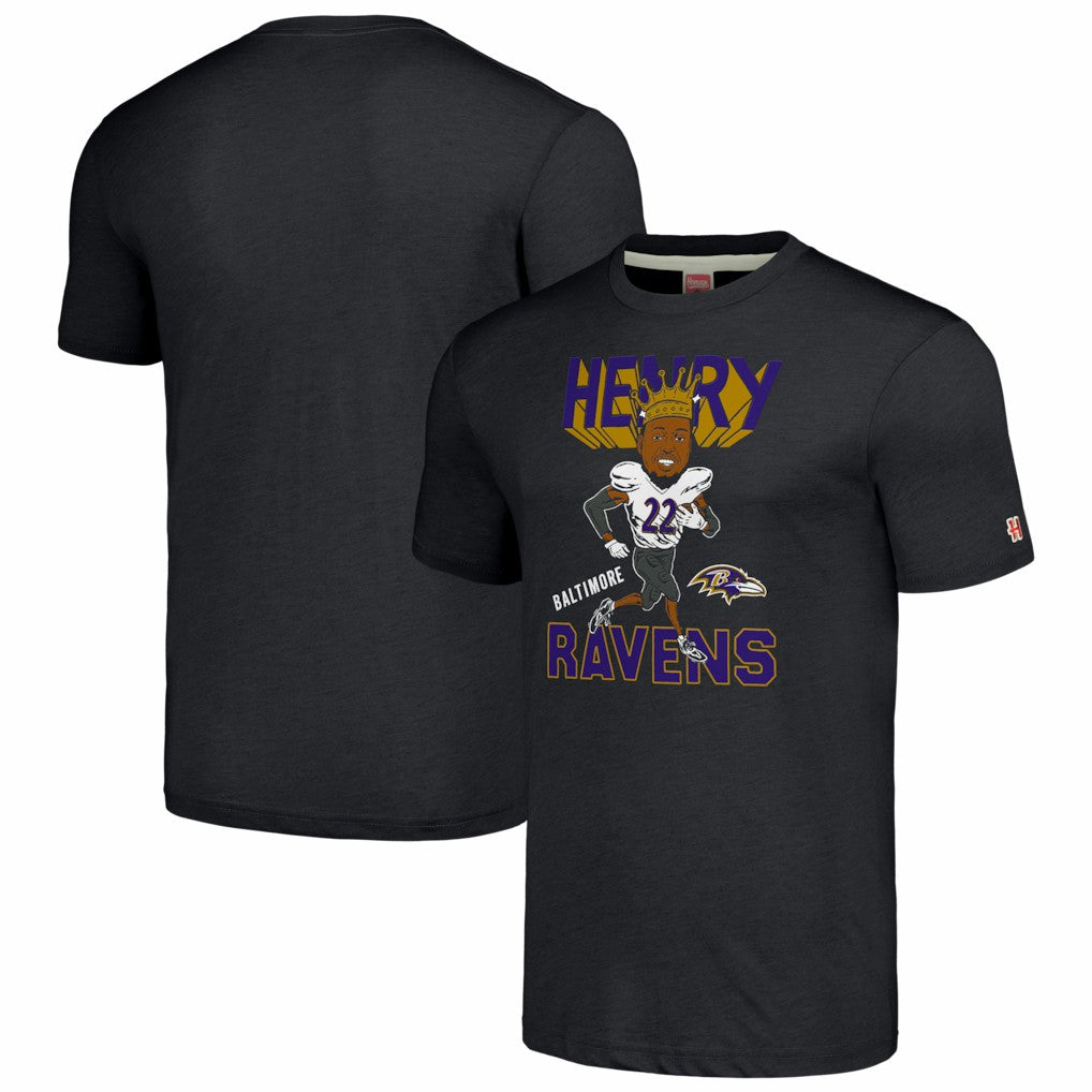 Derrick Henry Baltimore Ravens Homage Unisex Caricature Player Tri-Blend T-Shirt Charcoal | NFL