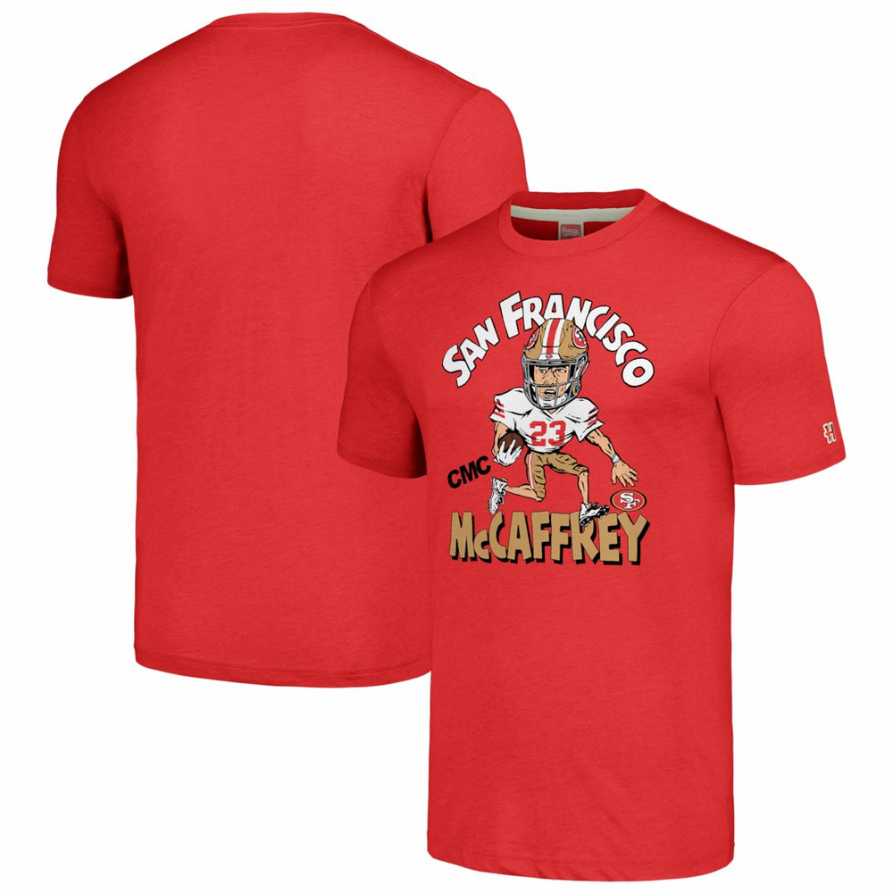 Christian McCaffrey San Francisco 49ers Homage Unisex Caricature Player Tri-Blend T-Shirt Scarlet | NFL
