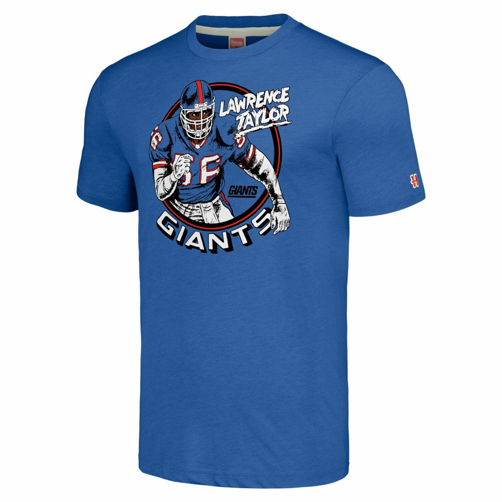 Lawrence Taylor New York Giants Homage Unisex Caricature Retired Player Tri-Blend T-Shirt Royal | NFL