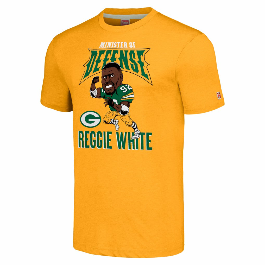 Reggie White Green Bay Packers Homage Unisex Caricature Retired Player Tri-Blend T-Shirt Gold | NFL