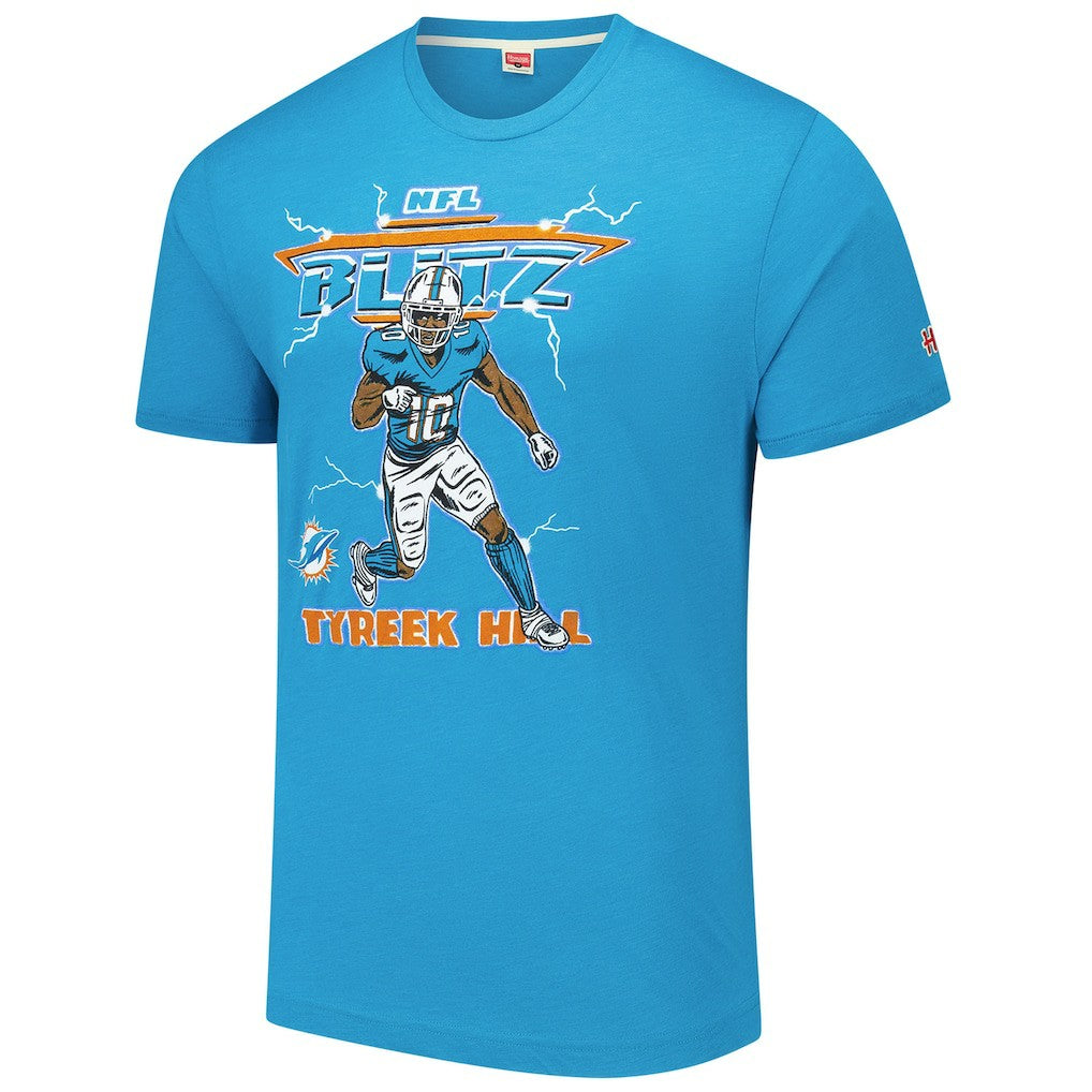 Tyreek Hill Miami Dolphins Homage Unisex NFL Blitz Player Tri-Blend T-Shirt Heathered Aqua | NFL