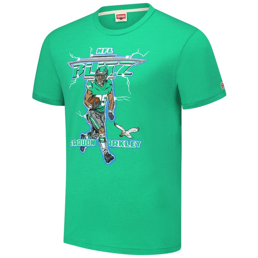Saquon Barkley Philadelphia Eagles Homage Unisex NFL Blitz Player Tri-Blend T-Shirt Heathered Kelly Green | NFL