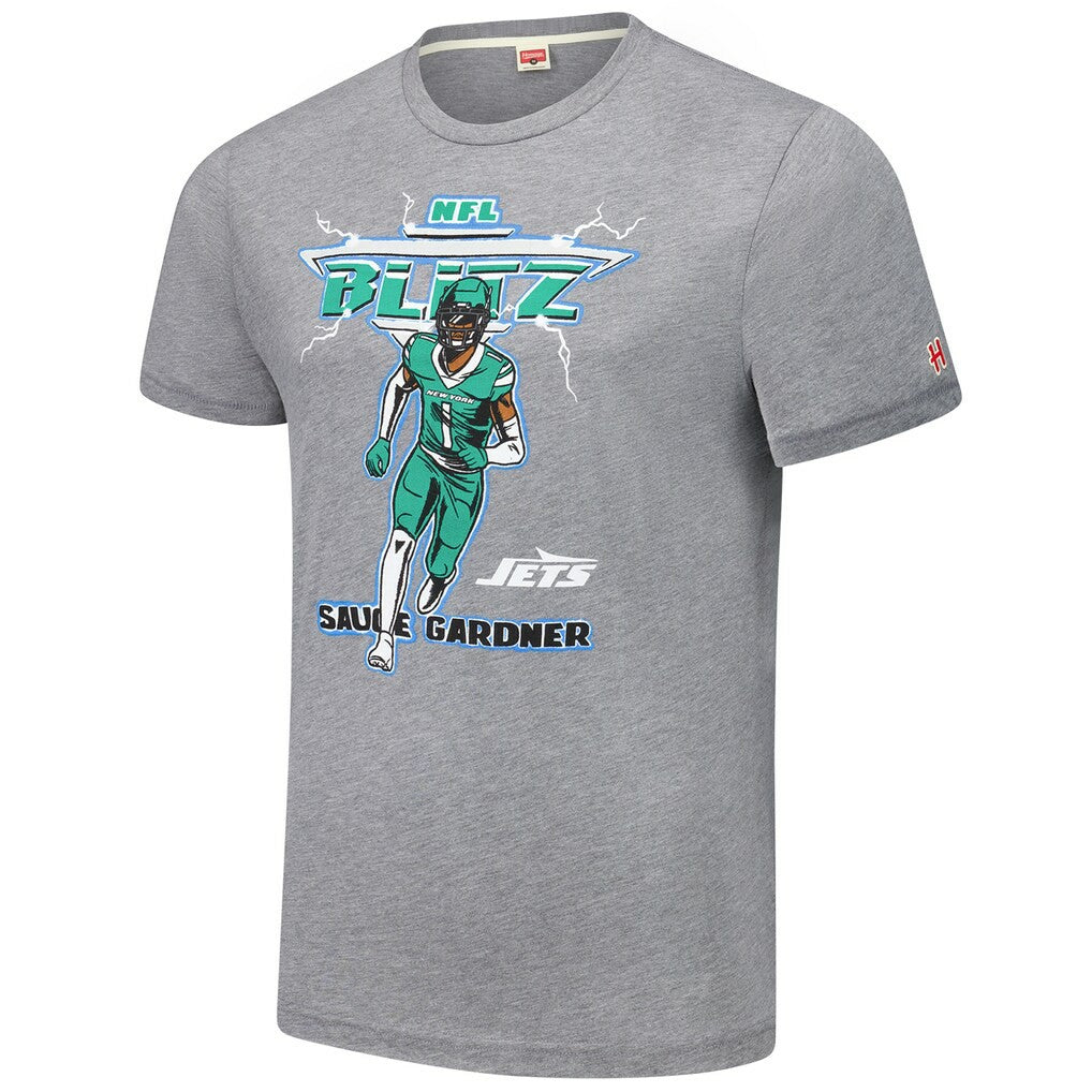 Ahmad Sauce Gardner New York Jets Homage Unisex NFL Blitz Player Tri-Blend T-Shirt Heathered Gray | NFL