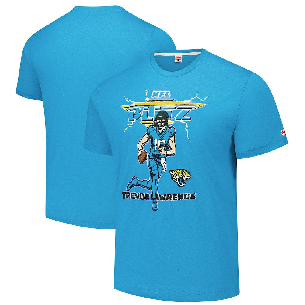 Trevor Lawrence Jacksonville Jaguars Homage Unisex NFL Blitz Player Tri-Blend T-Shirt Teal | NFL