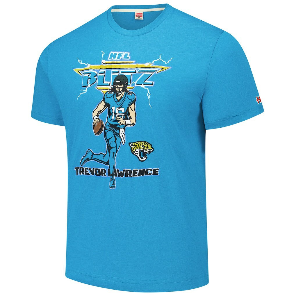 Trevor Lawrence Jacksonville Jaguars Homage Unisex NFL Blitz Player Tri-Blend T-Shirt Teal | NFL