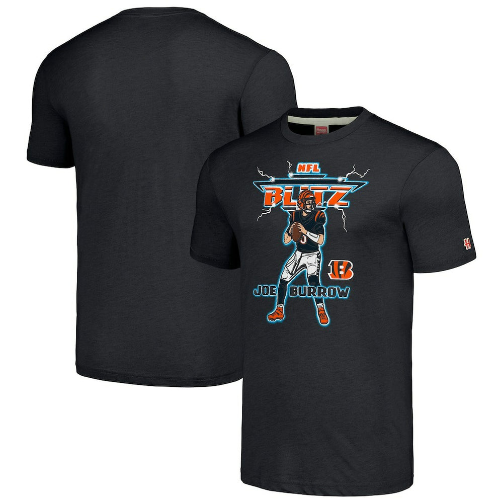 Joe Burrow Cincinnati Bengals Homage Unisex NFL Blitz Player Tri-Blend T-Shirt Heathered Charcoal | NFL
