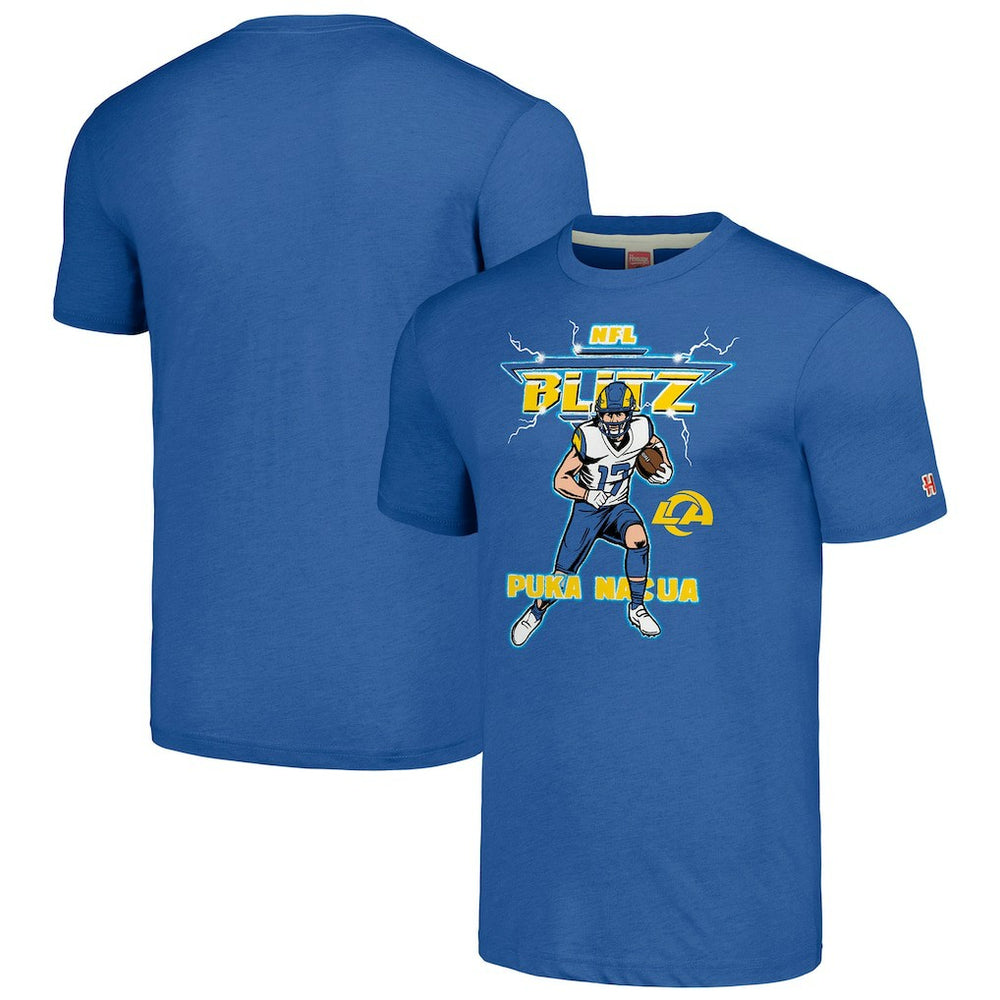 Puka Nacua Los Angeles Rams Homage Unisex NFL Blitz Player Tri-Blend T-Shirt Royal | NFL