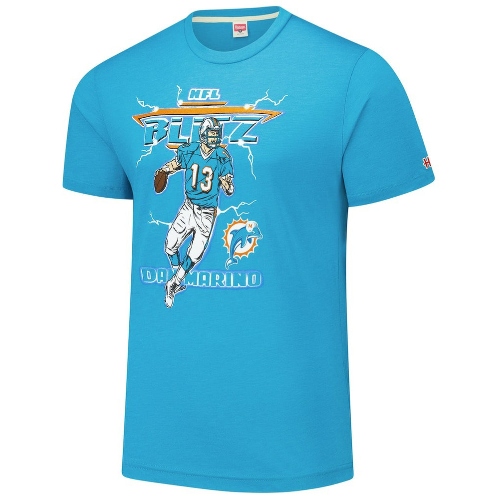 Dan Marino Miami Dolphins Homage Unisex NFL Blitz Retired Player Tri-Blend T-Shirt Heathered Aqua | NFL