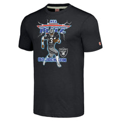 Bo Jackson Las Vegas Raiders Homage Unisex NFL Blitz Retired Player Tri-Blend T-Shirt Heathered Charcoal | NFL