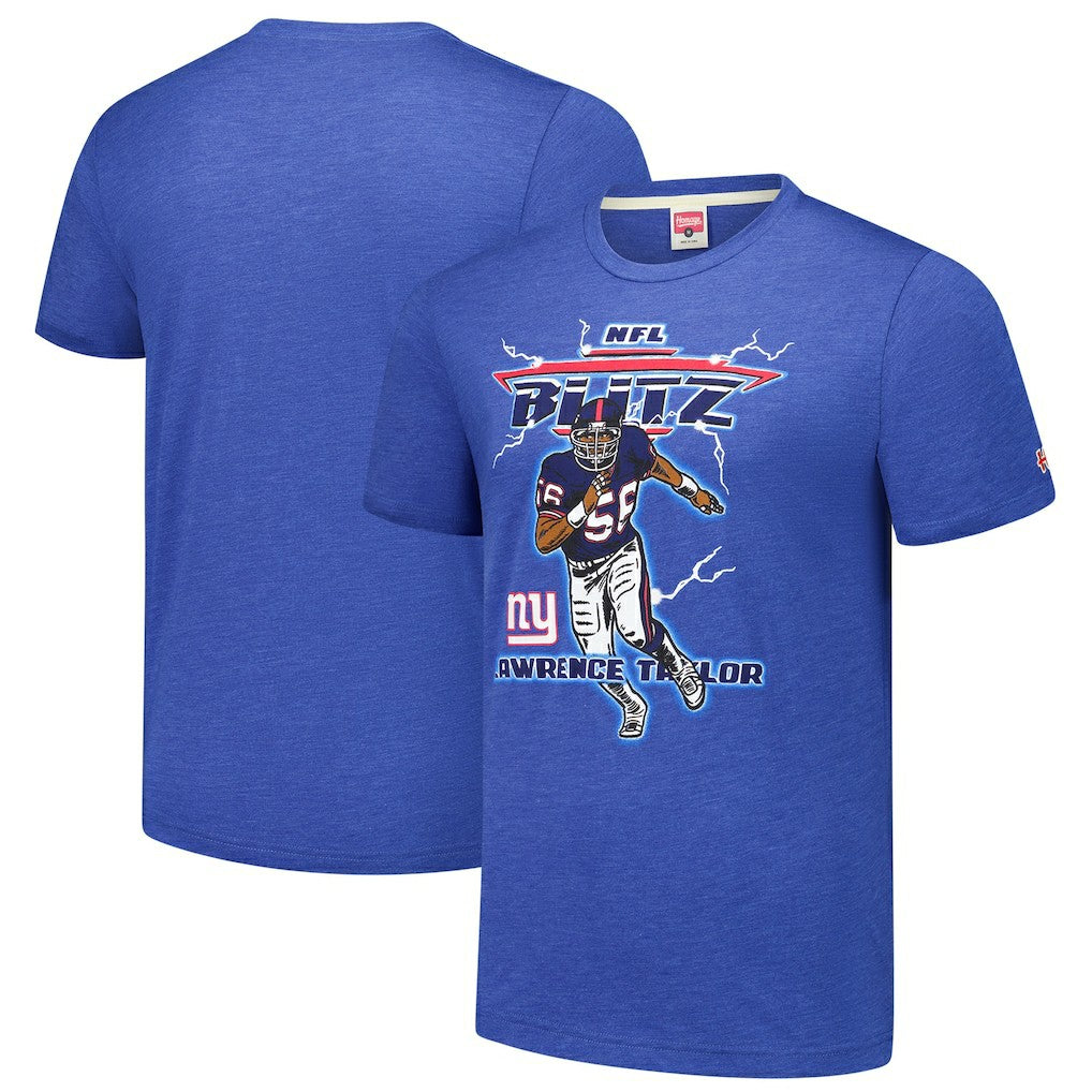 Lawrence Taylor New York Giants Homage Unisex NFL Blitz Retired Player Tri-Blend T-Shirt Heathered Royal | NFL