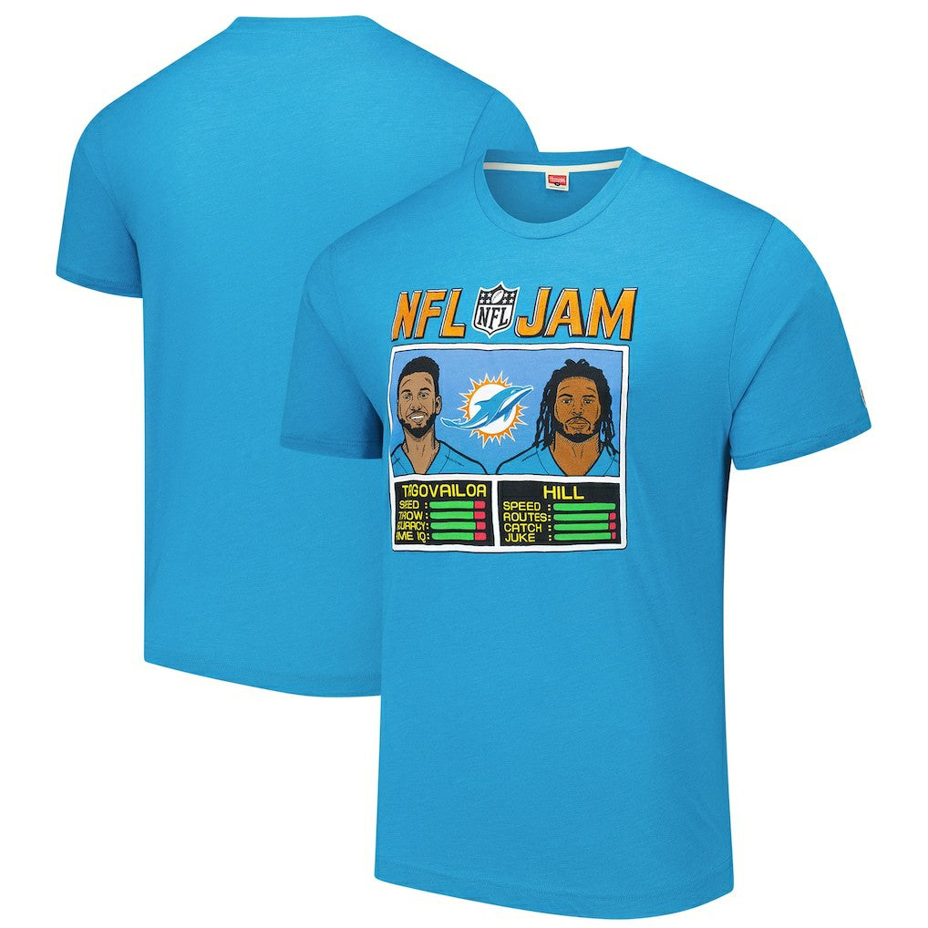 Tua Tagovailoa & Tyreek Hill Miami Dolphins Homage Unisex NFL Jam Tri-Blend T-Shirt Aqua | NFL