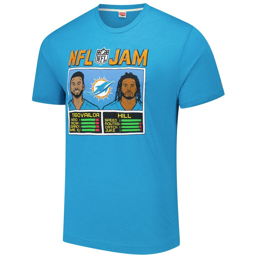 Tua Tagovailoa & Tyreek Hill Miami Dolphins Homage Unisex NFL Jam Tri-Blend T-Shirt Aqua | NFL