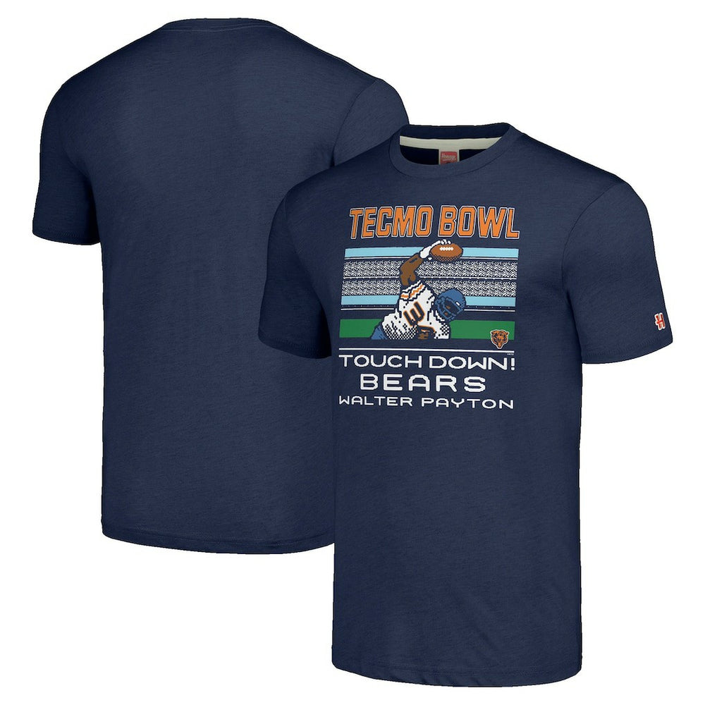 Walter Payton Chicago Bears Homage Unisex Tecmo Bowl Retired Player Graphic Tri-Blend T-Shirt Navy | NFL
