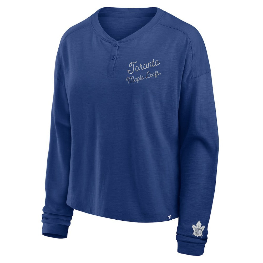 Toronto Maple Leafs Fanatics Women's Oversized All Out Effort Long Sleeve Henley T-Shirt - Blue - NHL