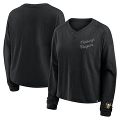 Pittsburgh Penguins Fanatics Women's Oversized All Out Effort Long Sleeve Henley T-Shirt - Black - NHL