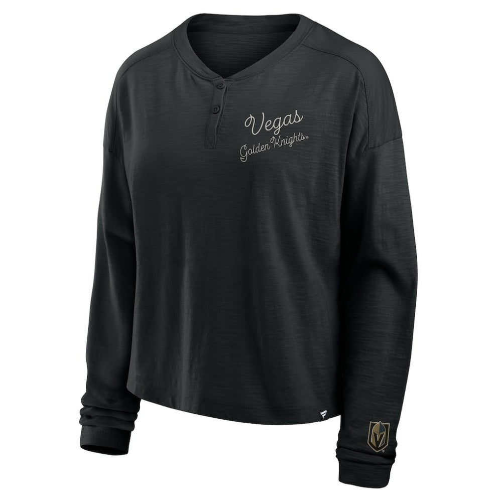 Vegas Golden Knights Fanatics Women's Oversized All Out Effort Long Sleeve Henley T-Shirt - Black - NHL