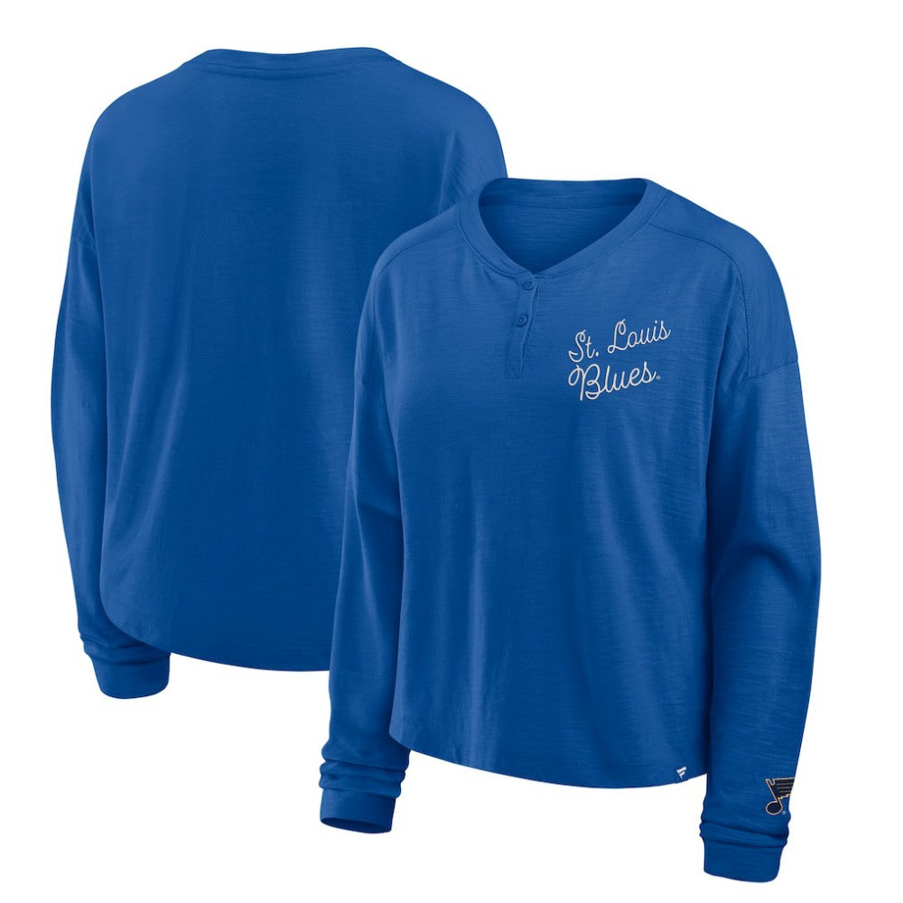 St. Louis Blues Fanatics Women's Oversized All Out Effort Long Sleeve Henley T-Shirt - Blue - NHL