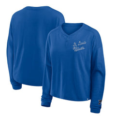 St. Louis Blues Fanatics Women's Oversized All Out Effort Long Sleeve Henley T-Shirt - Blue - NHL
