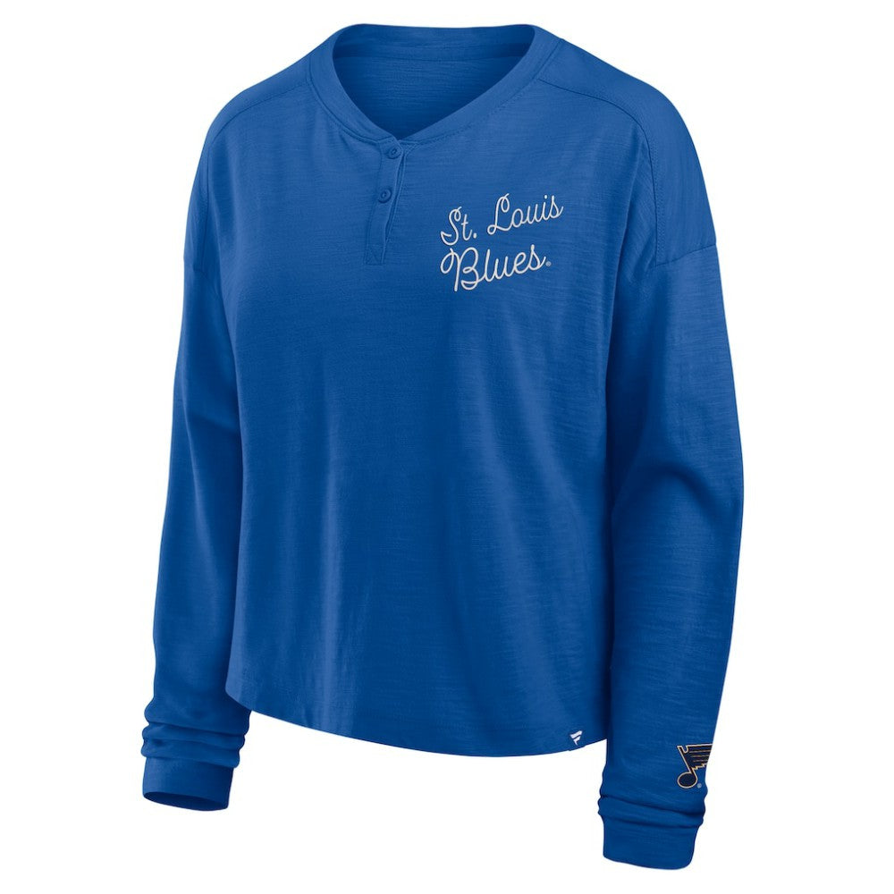 St. Louis Blues Fanatics Women's Oversized All Out Effort Long Sleeve Henley T-Shirt - Blue - NHL