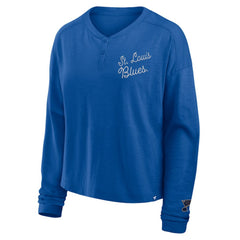 St. Louis Blues Fanatics Women's Oversized All Out Effort Long Sleeve Henley T-Shirt - Blue - NHL